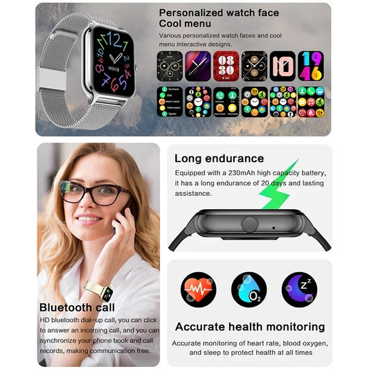 2025 Smart Watch Women 2.01" Full Touch Screen Heart Rate Tracker Bluetooth Call Waterproof Sport Smartwatch Men for Android IOS