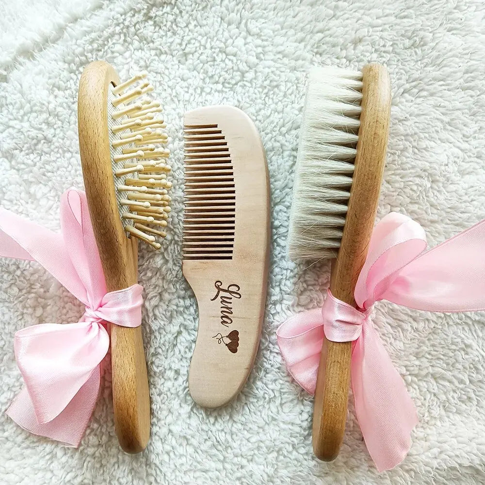 Personalized Baby Hairbrushes Engrave Infant Name Wooden Newborn Hair Brush Comb Brush Customized Baby Keepsake Wood Birth Gift
