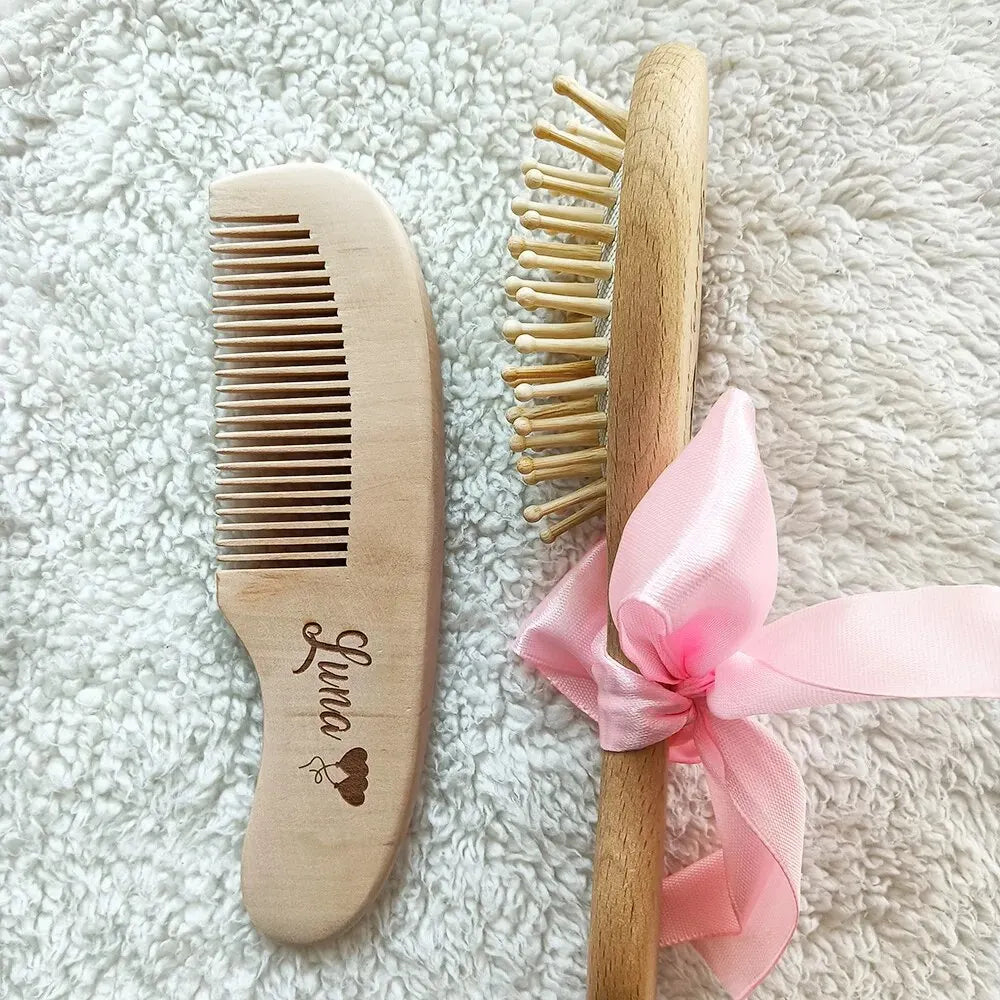 Personalized Baby Hairbrushes Engrave Infant Name Wooden Newborn Hair Brush Comb Brush Customized Baby Keepsake Wood Birth Gift
