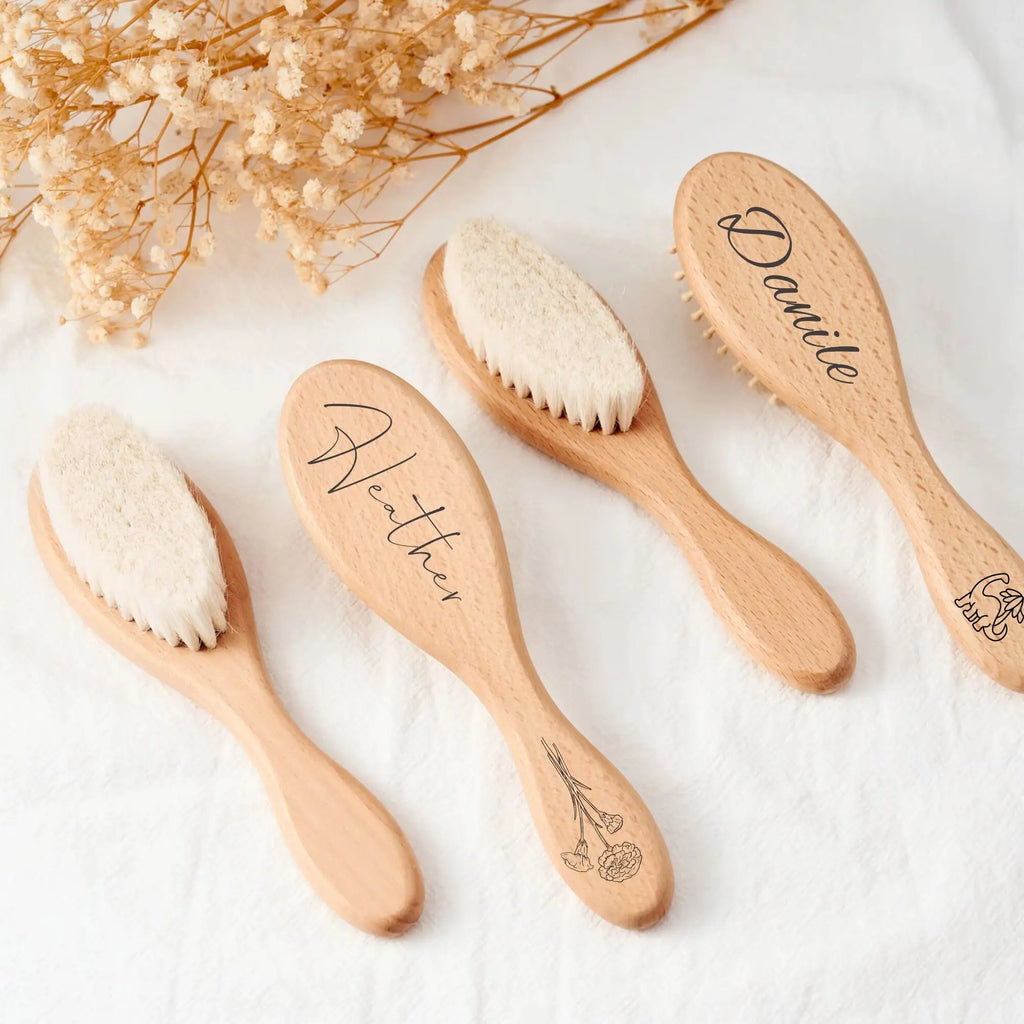 Personalized Baby Hairbrushes Engrave Infant Name Wooden Newborn Hair Brush Comb Brush Customized Baby Keepsake Wood Birth Gift