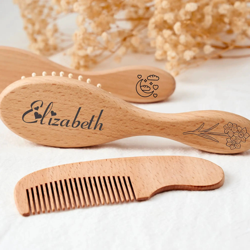 Personalized Baby Hairbrushes Engrave Infant Name Wooden Newborn Hair Brush Comb Brush Customized Baby Keepsake Wood Birth Gift