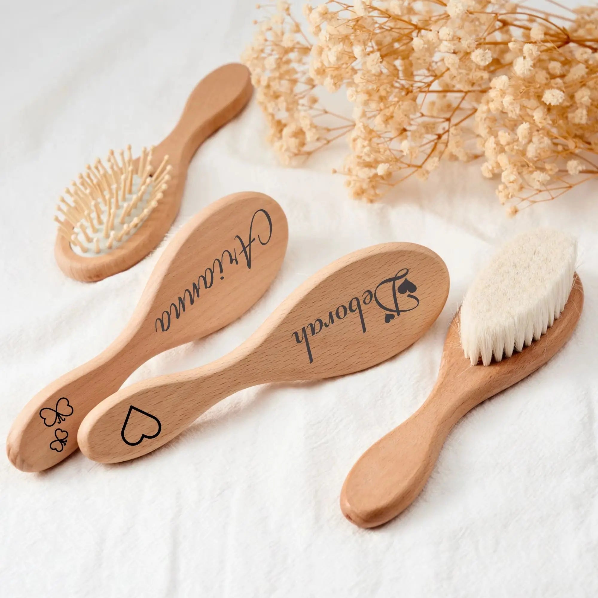 Personalized Baby Hairbrushes Engrave Infant Name Wooden Newborn Hair Brush Comb Brush Customized Baby Keepsake Wood Birth Gift