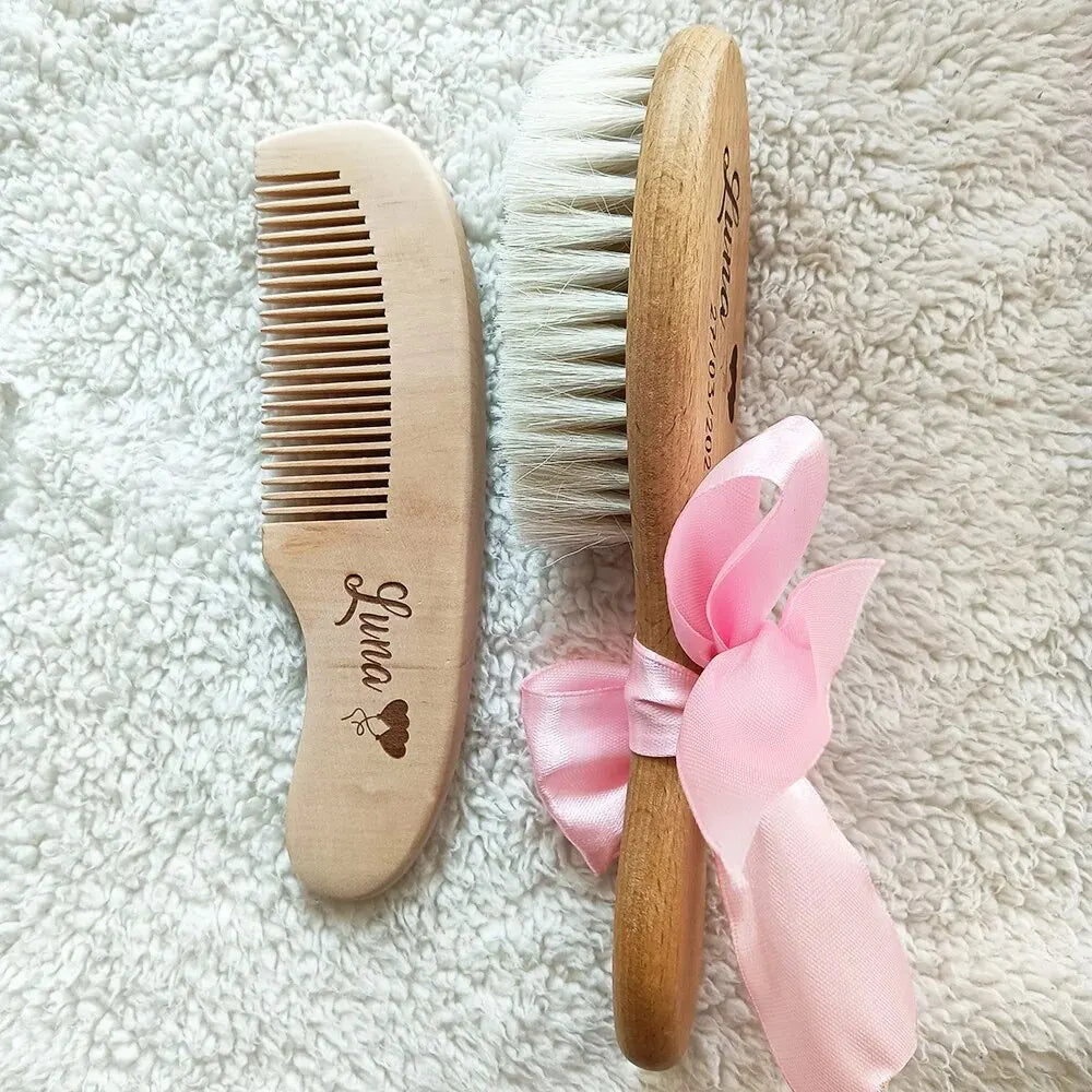 Personalized Baby Hairbrushes Engrave Infant Name Wooden Newborn Hair Brush Comb Brush Customized Baby Keepsake Wood Birth Gift