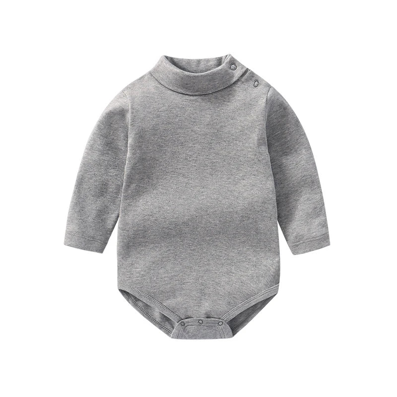 0-3 Yrs Baby Infant Clothing Turtle Neck Cotton Rompers Solid Color Newborn Boys Girls Autumn Winter Long Sleeve Jumpsuit Tops