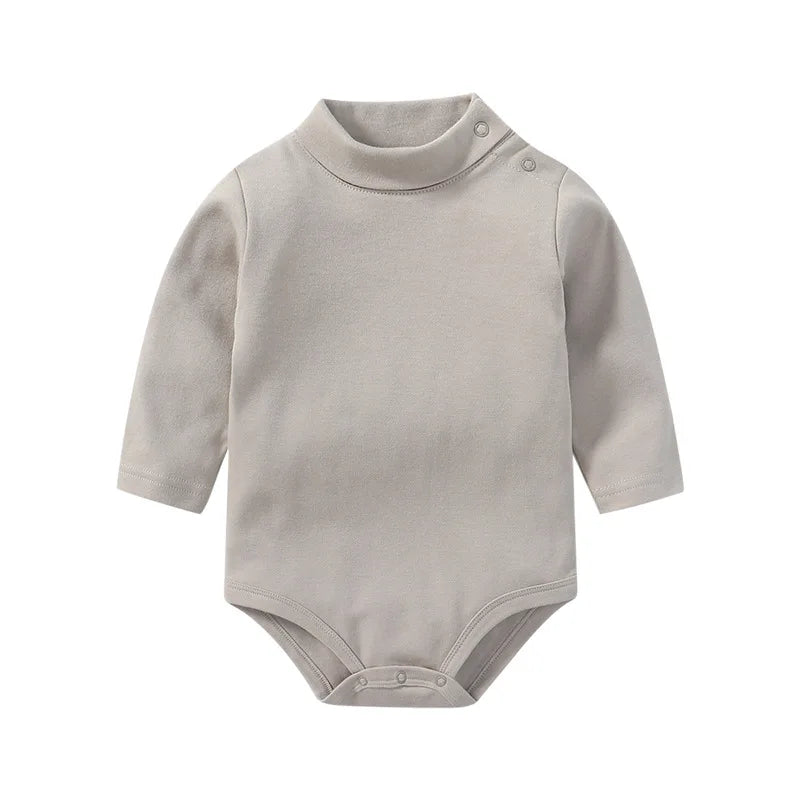 0-3 Yrs Baby Infant Clothing Turtle Neck Cotton Rompers Solid Color Newborn Boys Girls Autumn Winter Long Sleeve Jumpsuit Tops