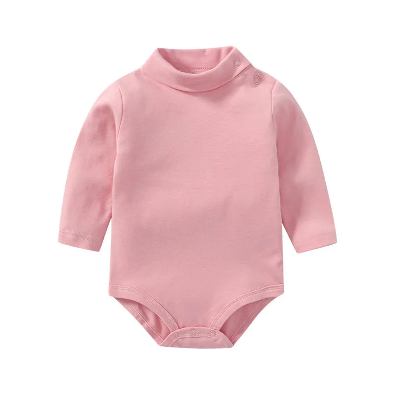 0-3 Yrs Baby Infant Clothing Turtle Neck Cotton Rompers Solid Color Newborn Boys Girls Autumn Winter Long Sleeve Jumpsuit Tops