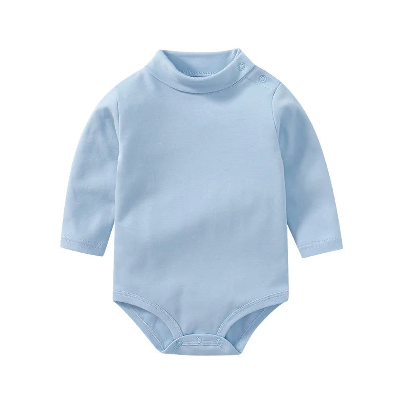 0-3 Yrs Baby Infant Clothing Turtle Neck Cotton Rompers Solid Color Newborn Boys Girls Autumn Winter Long Sleeve Jumpsuit Tops