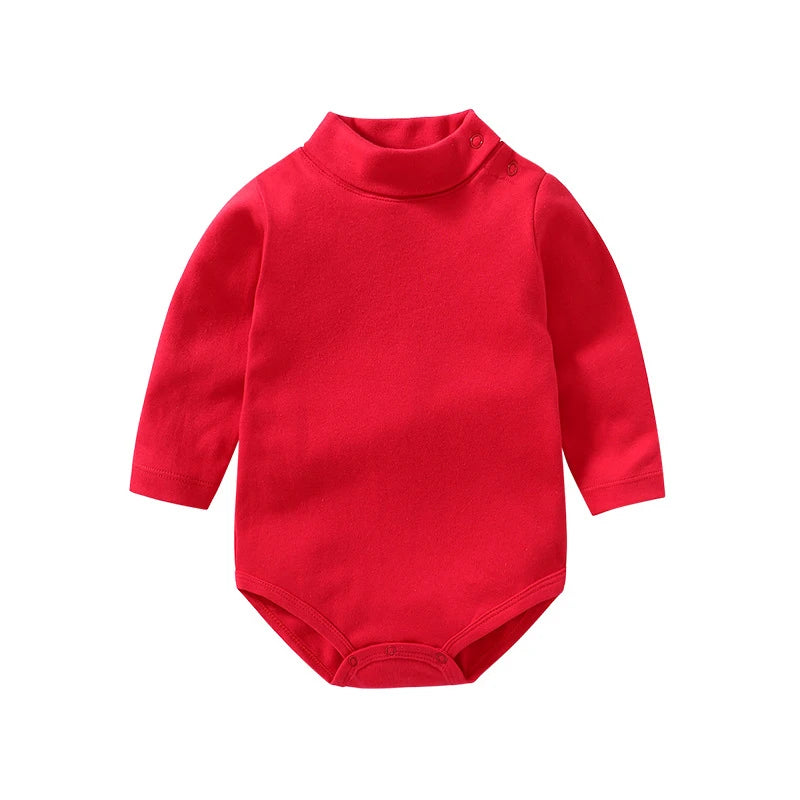 0-3 Yrs Baby Infant Clothing Turtle Neck Cotton Rompers Solid Color Newborn Boys Girls Autumn Winter Long Sleeve Jumpsuit Tops
