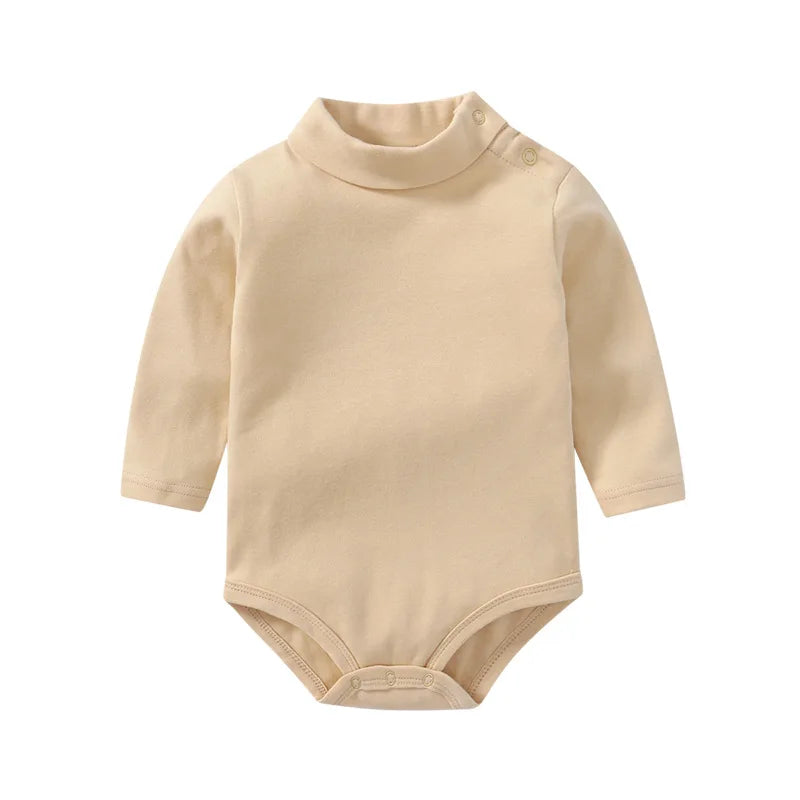 0-3 Yrs Baby Infant Clothing Turtle Neck Cotton Rompers Solid Color Newborn Boys Girls Autumn Winter Long Sleeve Jumpsuit Tops