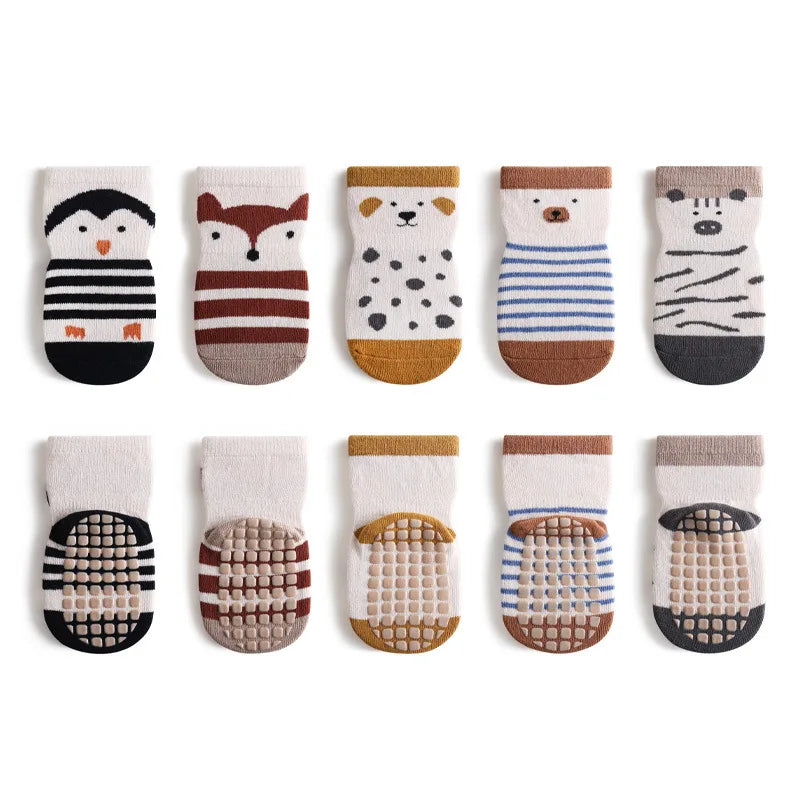 5 Pairs/Lot Autumn Newborn Baby Toddler Anti-slip Socks Children's Cartoon Indoor Playing Floor Non Slip Socks for 0-5Y Babies