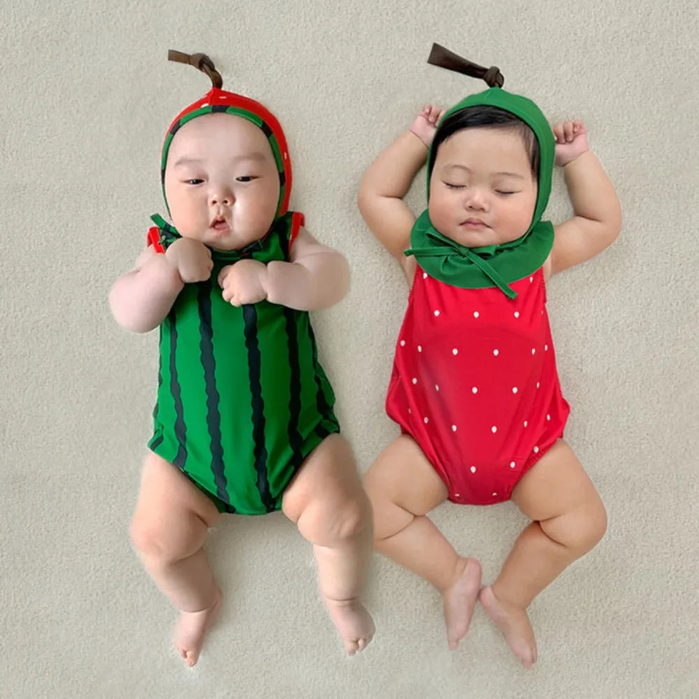 Newborn Clothes 0-2 Years 2025 Summer New Baby Jumpsuit Ins Cute Fruit Shape Baby Boy's One Piece Clothes Swimsuit Take Photo