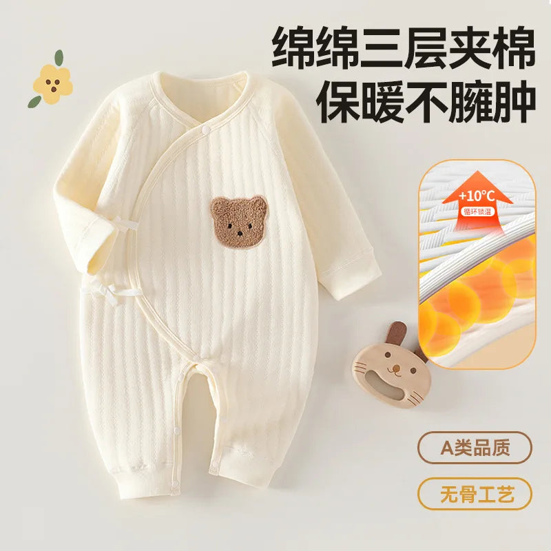 Autumn Newborn Clothes Winter Thick Butterfly Clothes Three-layer Warm Baby Crawling Clothes Spring and Autumn Rompers Bodysuit