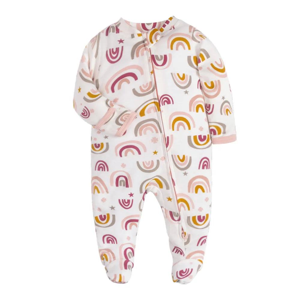 New Baby Rompers Cotton Infant Boys Girls Jumpsuit Zipper Footed Solid Long-Sleeve Pajamas Sleepsuits