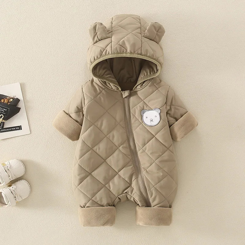 Autumn Winter Baby Quilted Romper - Newborn Thickened Warm Onesie Cotton Outerwear Toddler Creeper