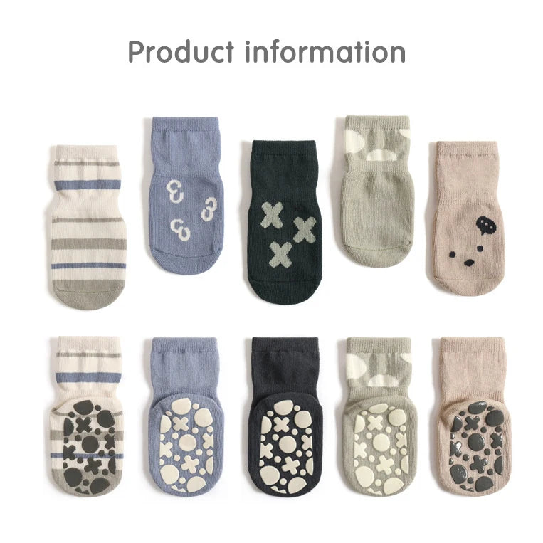 5 Pairs/Lot Autumn Newborn Baby Toddler Anti-slip Socks Children's Cartoon Indoor Playing Floor Non Slip Socks for 0-5Y Babies