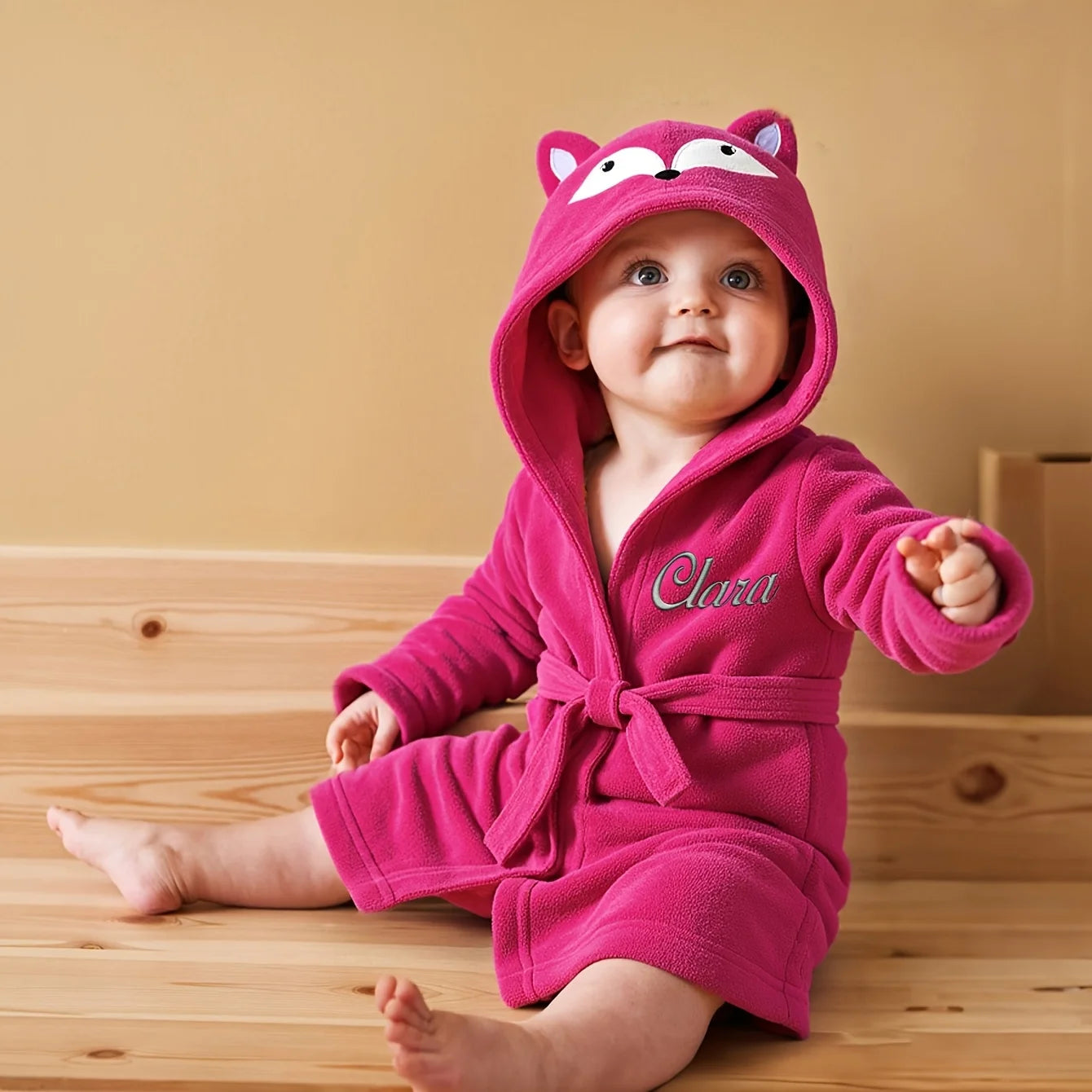 Custom Name Embroidered Bear Hooded Baby Towel | Soft Plush 74-84cm for 12-24M | Christmas Birthday Winter Gift