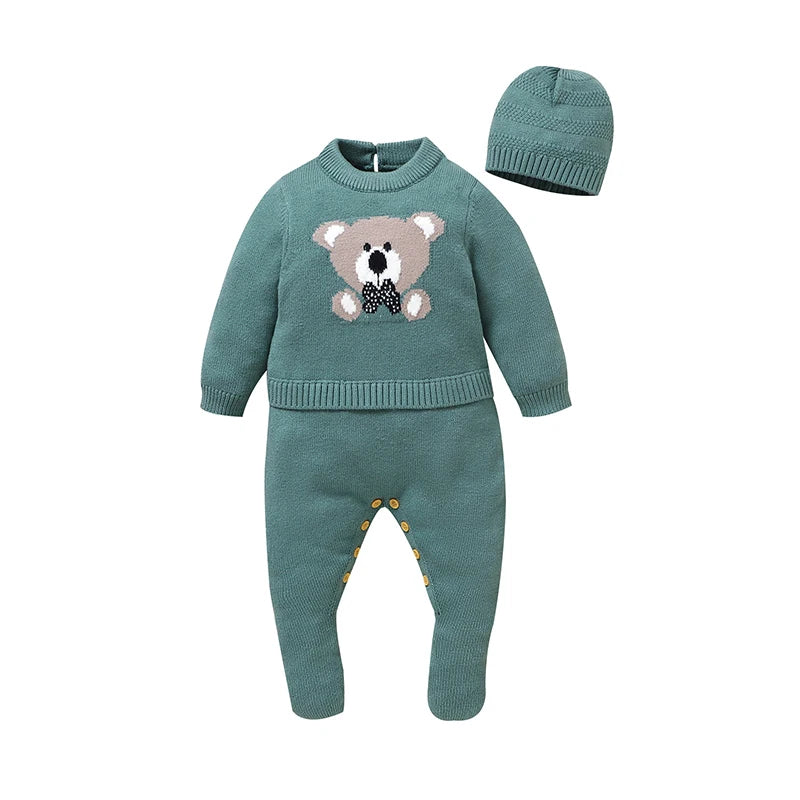 Sweet Autumn Winter Long Sleeve Baby Boys & Girls Rompers + Hat Outfits Soft Knitwear Newborn Infant Bodysuit Jumpsuit Playsuit