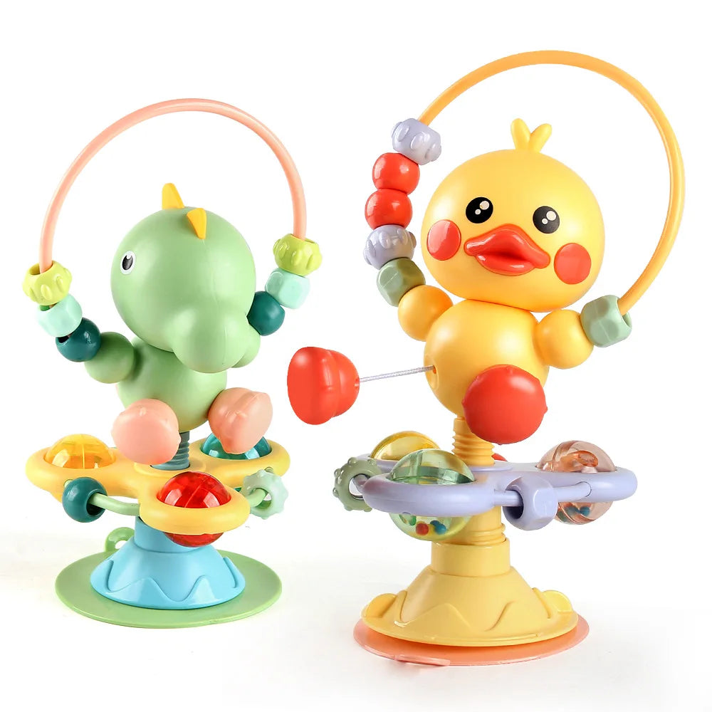 Baby Cartoon Soothing Ringing Toys Rattles Set Infant High Chair Toy Table Suction Cup Toy Interactive Development Baby Tray Toy