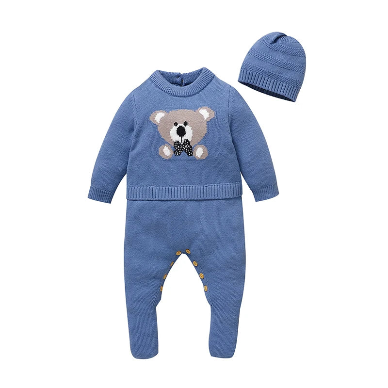 Sweet Autumn Winter Long Sleeve Baby Boys & Girls Rompers + Hat Outfits Soft Knitwear Newborn Infant Bodysuit Jumpsuit Playsuit