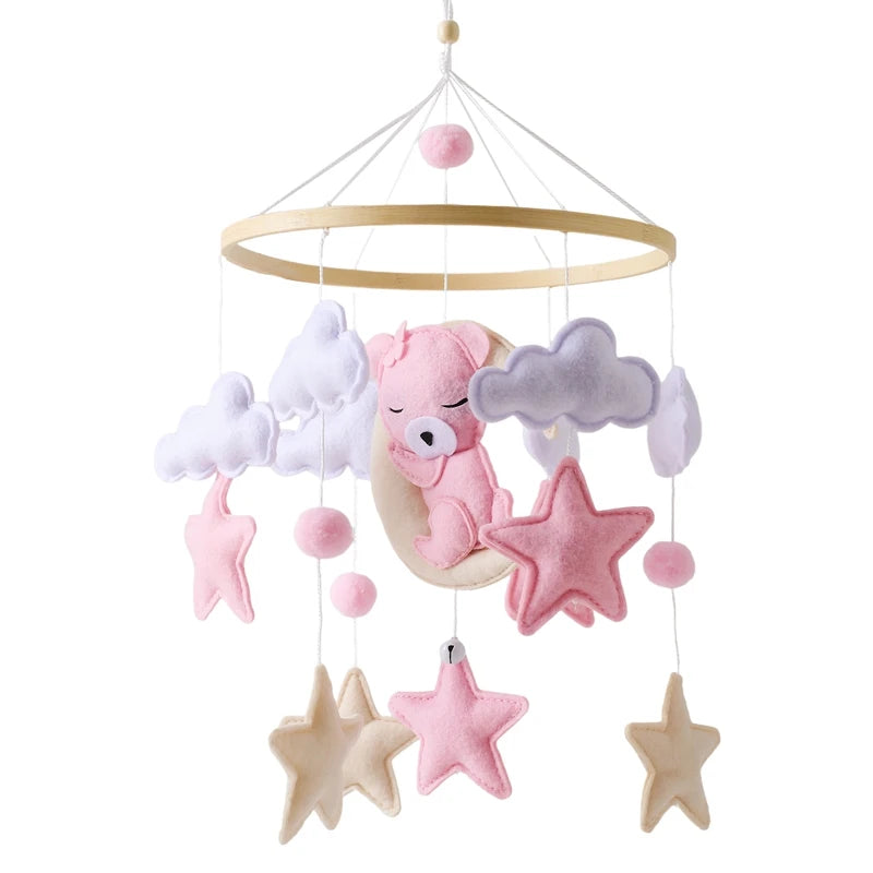 Baby Crib Mobile Rattle Toy 0-12Months Infant Soft Felt mobile Teddy Velvet Bear Bed Bell Hanging Toy Holder Bracket Crib Toy