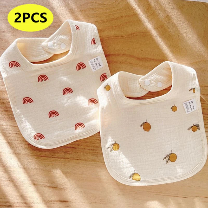 2PCS Thicken Cotton Bibs Newborn Baby Infant Bib Burp Cloths Bandana Toddler Kids Boy Girls Feeding Saliva Towel Baby Stuff