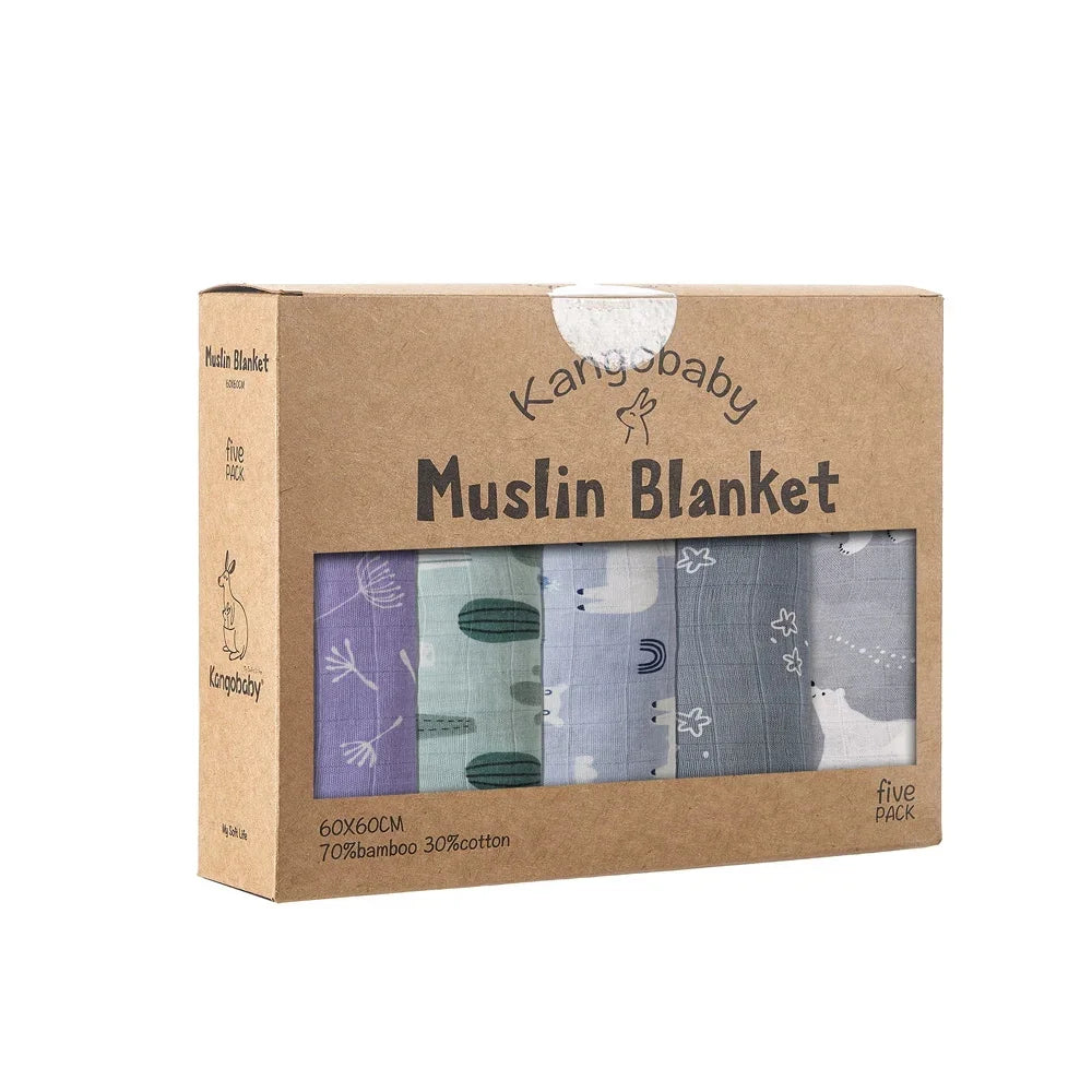 5Pcs/Set Multi-Functional Bamboo Cotton Newborn Muslin Bib  Breathable Baby Burp Cloth Soft WashCloth