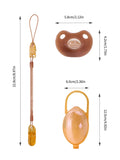 3 Pcs Baby Silicone Pacifier Set One Piece Soft Brown Pacifier With Storage Box Pacifier Anti-Drop Spring Chain 100% BPA Free