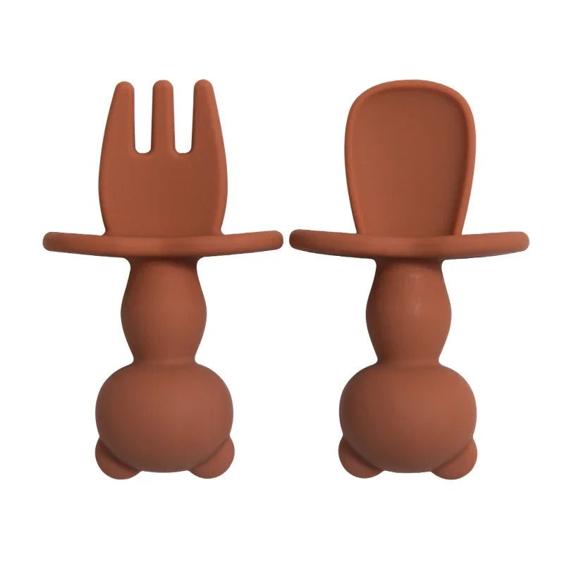 Soft Silicone Baby Training Fork Spoon Set BPA Free Kids Dishes Infant Learning Tableware Newborn Feeding Accessories 2Pcs/Set