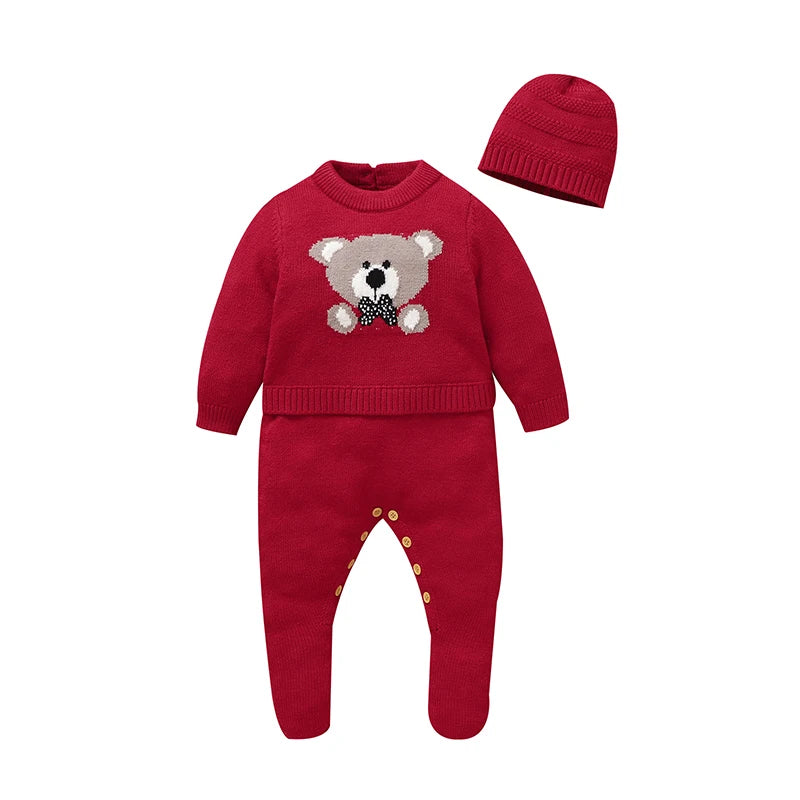 Sweet Autumn Winter Long Sleeve Baby Boys & Girls Rompers + Hat Outfits Soft Knitwear Newborn Infant Bodysuit Jumpsuit Playsuit
