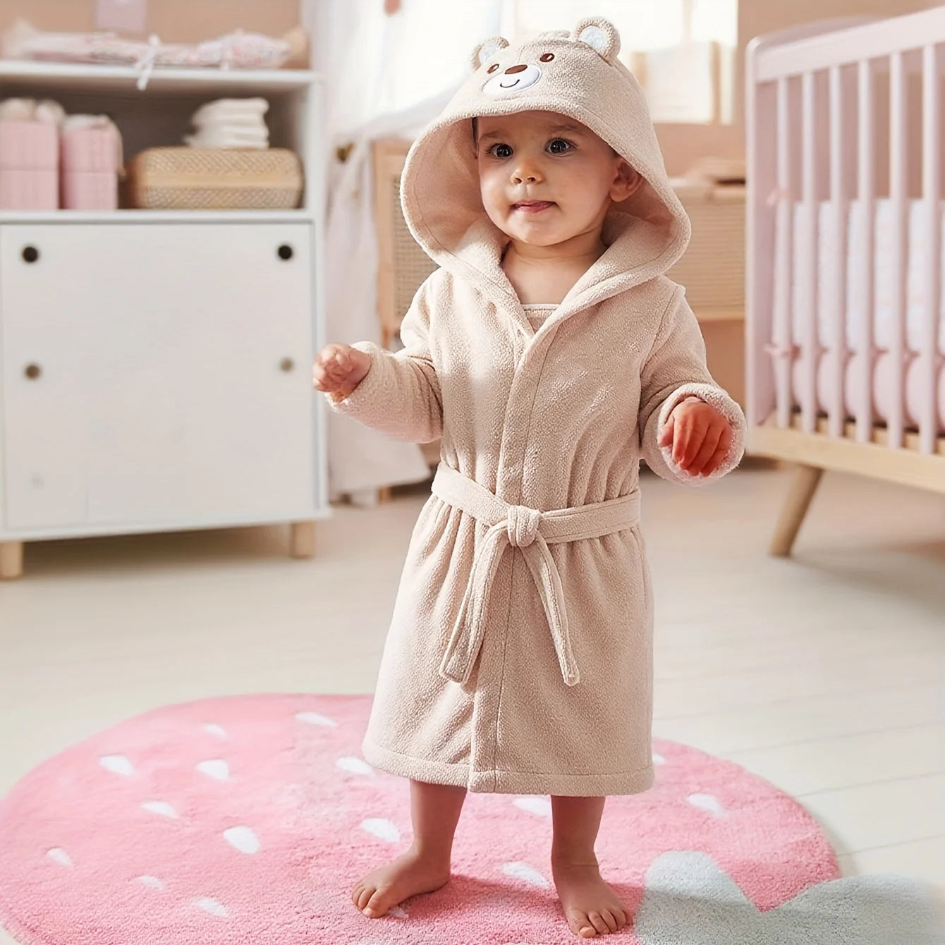 Custom Name Embroidered Bear Hooded Baby Towel | Soft Plush 74-84cm for 12-24M | Christmas Birthday Winter Gift