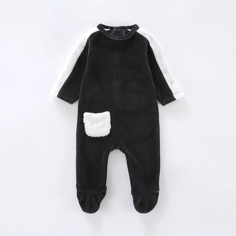 Baby Footie Pajamas Toddler Back opening Rompers Girl Boy Warm One Piece  Long Sleeve  Velvet Jumpsuit Fall Winter Clothes