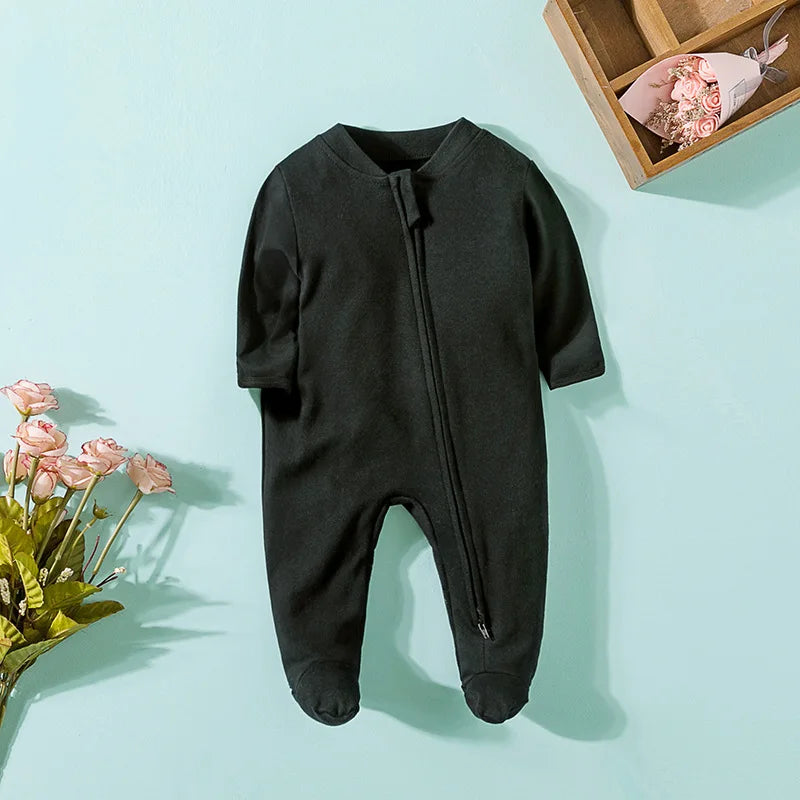 New Baby Rompers Cotton Infant Boys Girls Jumpsuit Zipper Footed Solid Long-Sleeve Pajamas Sleepsuits