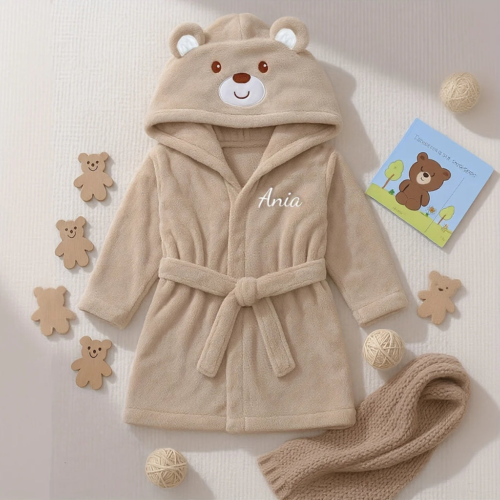 Custom Name Embroidered Bear Hooded Baby Towel | Soft Plush 74-84cm for 12-24M | Christmas Birthday Winter Gift