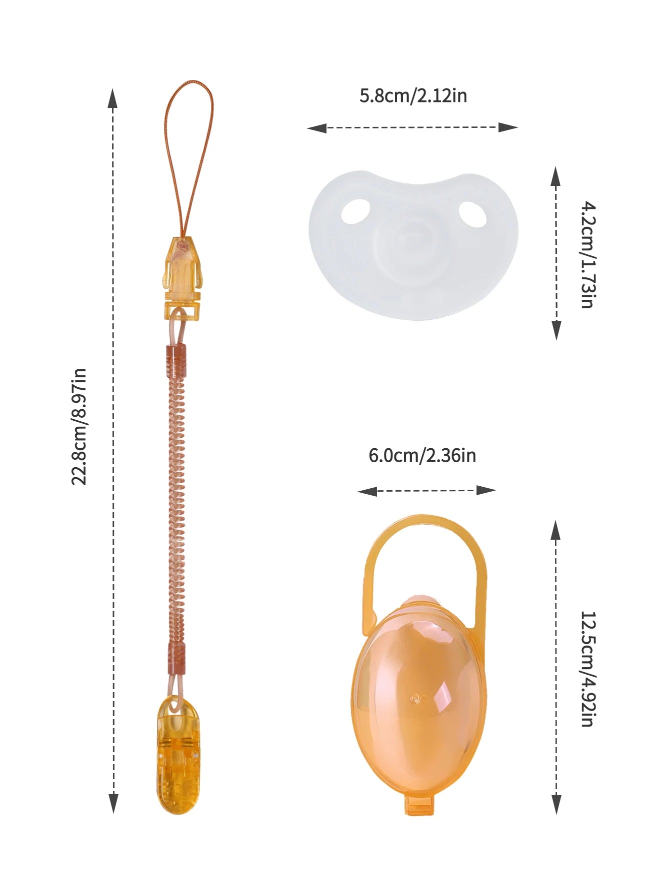 3 Pcs Baby Silicone Pacifier Set One Piece Soft Brown Pacifier With Storage Box Pacifier Anti-Drop Spring Chain 100% BPA Free