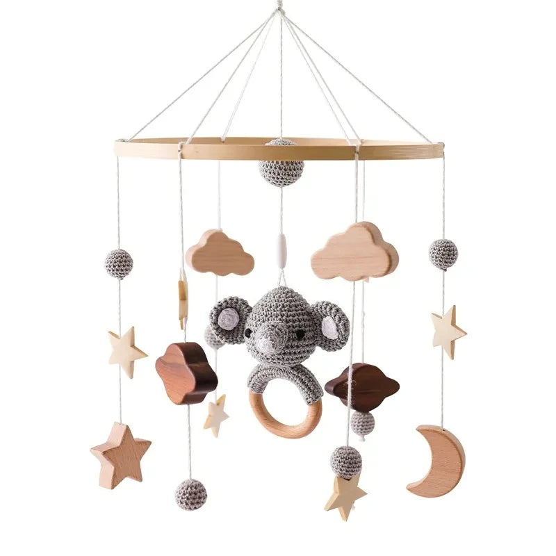 Crib Bell Rotary Music Box with Songs 0 12 Months Baby Bed Hanging Bell Toy Motor Accessory Pendant Toy Nursery Plays Wood Grain