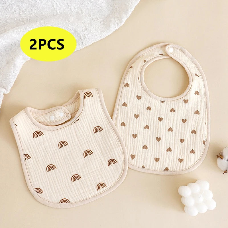 2PCS Thicken Cotton Bibs Newborn Baby Infant Bib Burp Cloths Bandana Toddler Kids Boy Girls Feeding Saliva Towel Baby Stuff