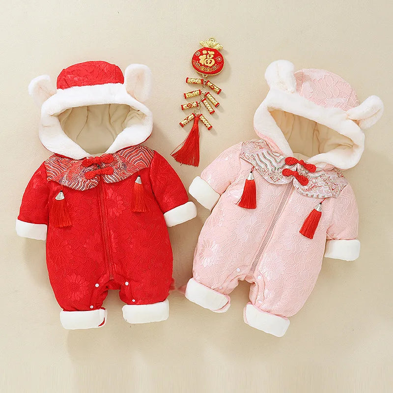 Baby Clothes Chinese Style New Year Clothes Thickened Baby Crawling Clothes Bodysuit Baby Clothes Winter Clothes