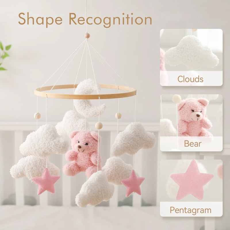 Baby Crib Mobile Rattle Toy 0-12Months Infant Soft Felt mobile Teddy Velvet Bear Bed Bell Hanging Toy Holder Bracket Crib Toy