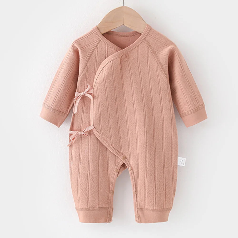 Newborn Onesie Cotton Solid Color Spring Autumn Winter Unisex Long Sleeve Baby Boy Girl Rompers 0-3 Months Hospital Clothes