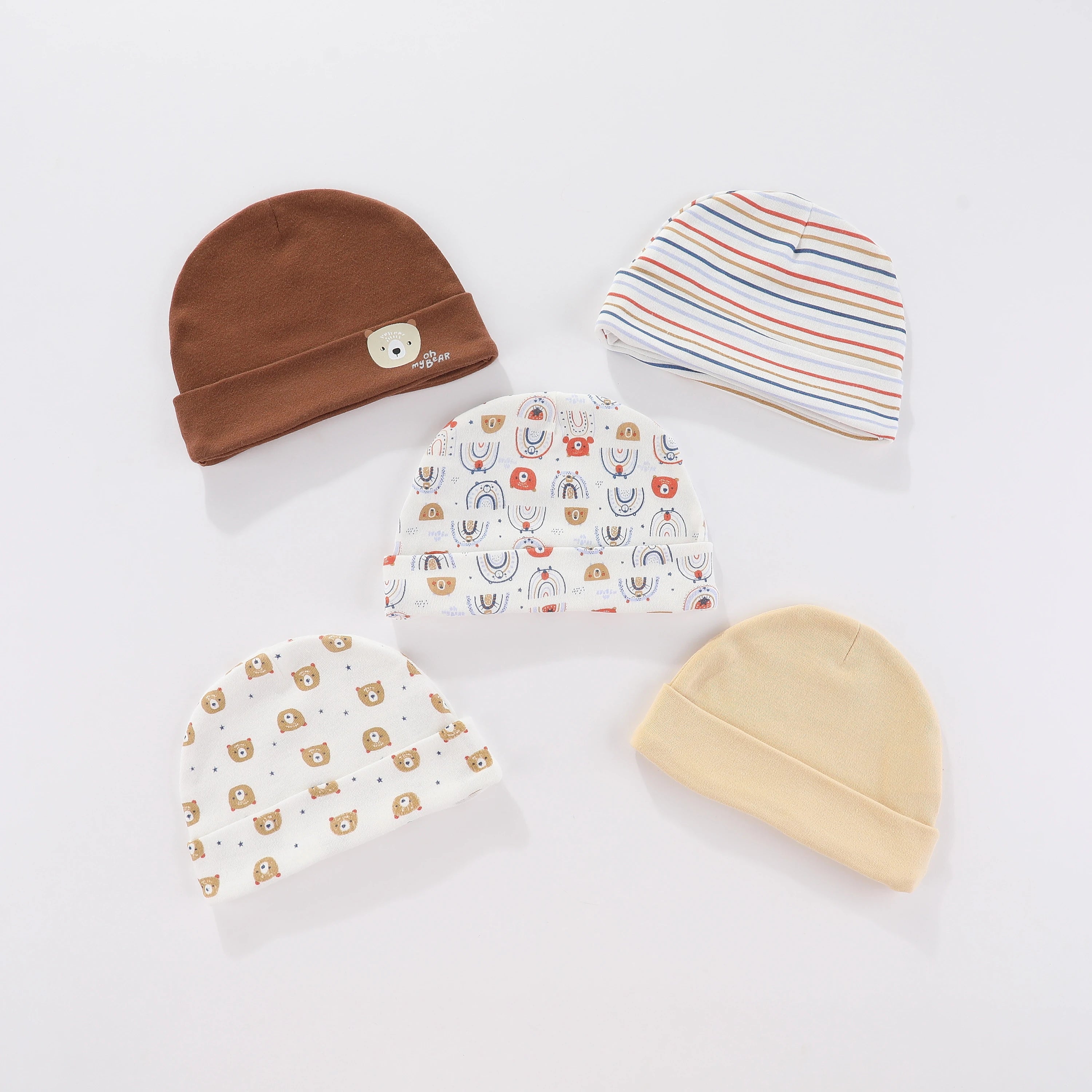 5 Pcs/Lot Newborn Baby Boy Girl Hats Cotton Soft Unisex Caps Four Seasons Infant Accessories