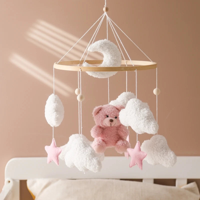 Baby Crib Mobile Rattle Toy 0-12Months Infant Soft Felt mobile Teddy Velvet Bear Bed Bell Hanging Toy Holder Bracket Crib Toy