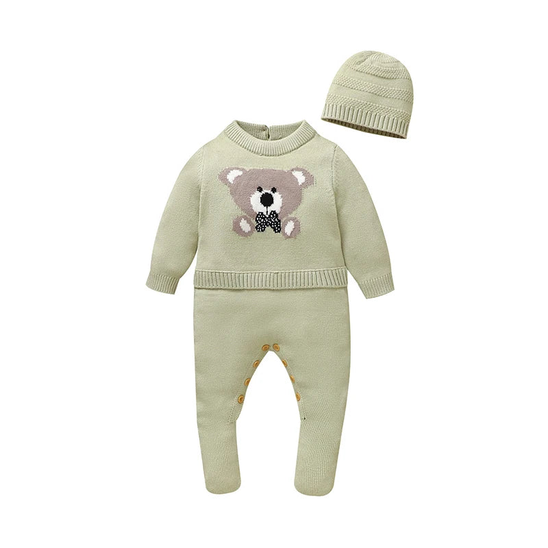 Sweet Autumn Winter Long Sleeve Baby Boys & Girls Rompers + Hat Outfits Soft Knitwear Newborn Infant Bodysuit Jumpsuit Playsuit