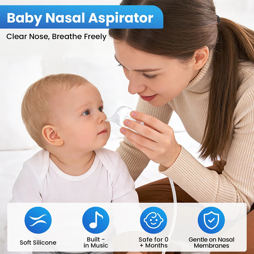 Baby Nasal Aspirator,Built-in Music,3 Soft Silicone Nozzles,Newborns Electric Nose Cleaner,Gentle Nose Booger Sucker for Infants
