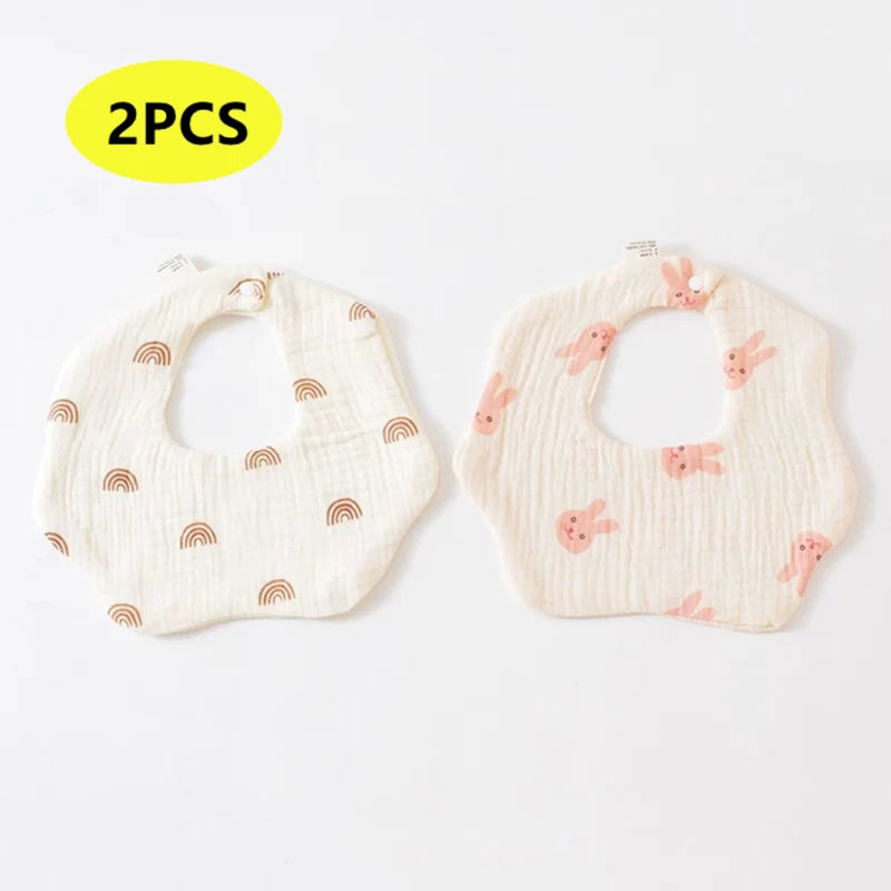 2PCS Thicken Cotton Bibs Newborn Baby Infant Bib Burp Cloths Bandana Toddler Kids Boy Girls Feeding Saliva Towel Baby Stuff