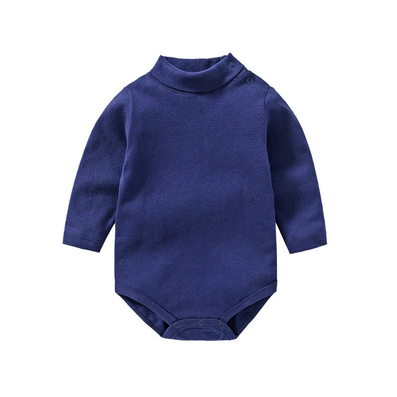 0-3 Yrs Baby Infant Clothing Turtle Neck Cotton Rompers Solid Color Newborn Boys Girls Autumn Winter Long Sleeve Jumpsuit Tops