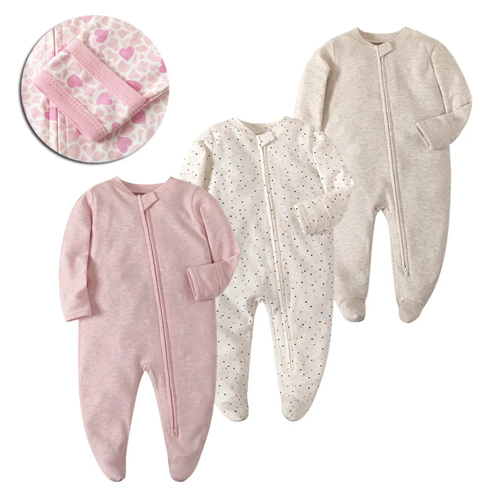 New Baby Rompers Cotton Infant Boys Girls Jumpsuit Zipper Footed Solid Long-Sleeve Pajamas Sleepsuits