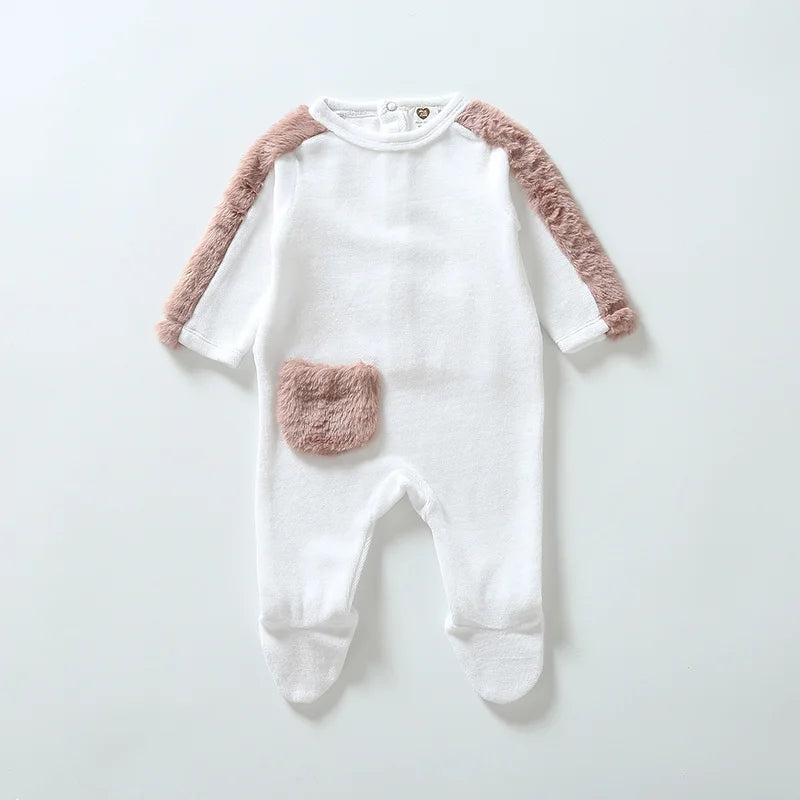 Baby Footie Pajamas Toddler Back opening Rompers Girl Boy Warm One Piece  Long Sleeve  Velvet Jumpsuit Fall Winter Clothes