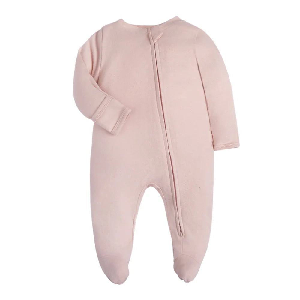 New Baby Rompers Cotton Infant Boys Girls Jumpsuit Zipper Footed Solid Long-Sleeve Pajamas Sleepsuits