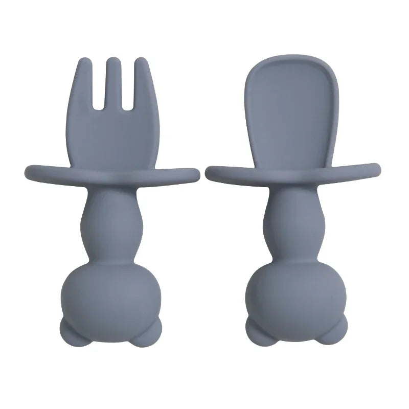 Soft Silicone Baby Training Fork Spoon Set BPA Free Kids Dishes Infant Learning Tableware Newborn Feeding Accessories 2Pcs/Set