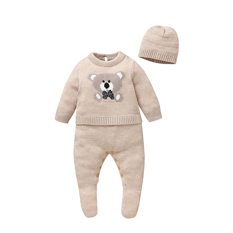 Sweet Autumn Winter Long Sleeve Baby Boys & Girls Rompers + Hat Outfits Soft Knitwear Newborn Infant Bodysuit Jumpsuit Playsuit
